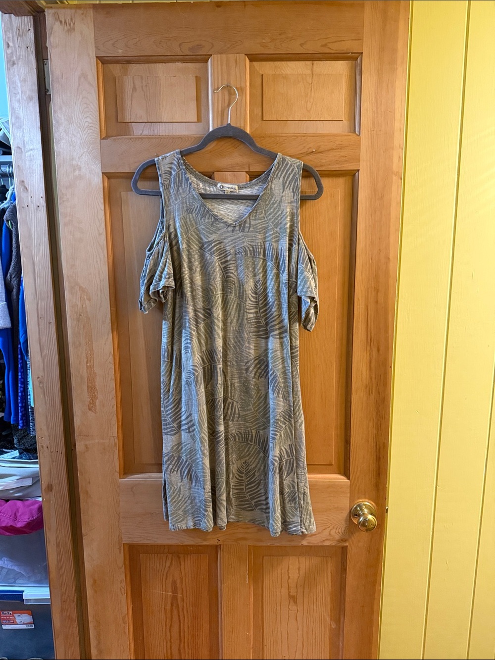 Democracy Olive Green Cold-Shoulder V-Neck Dress